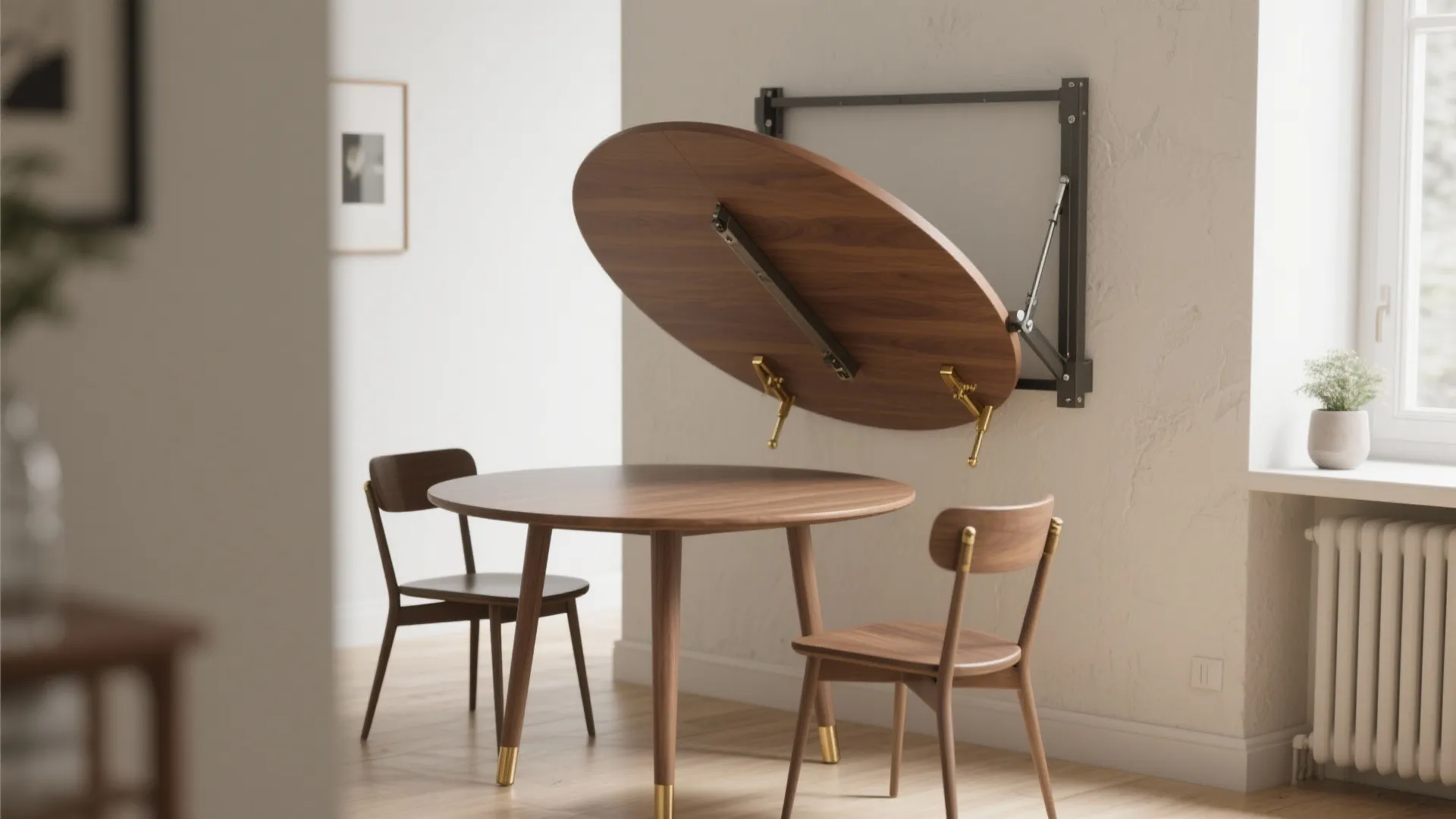 1. Wall-mounted folding round table