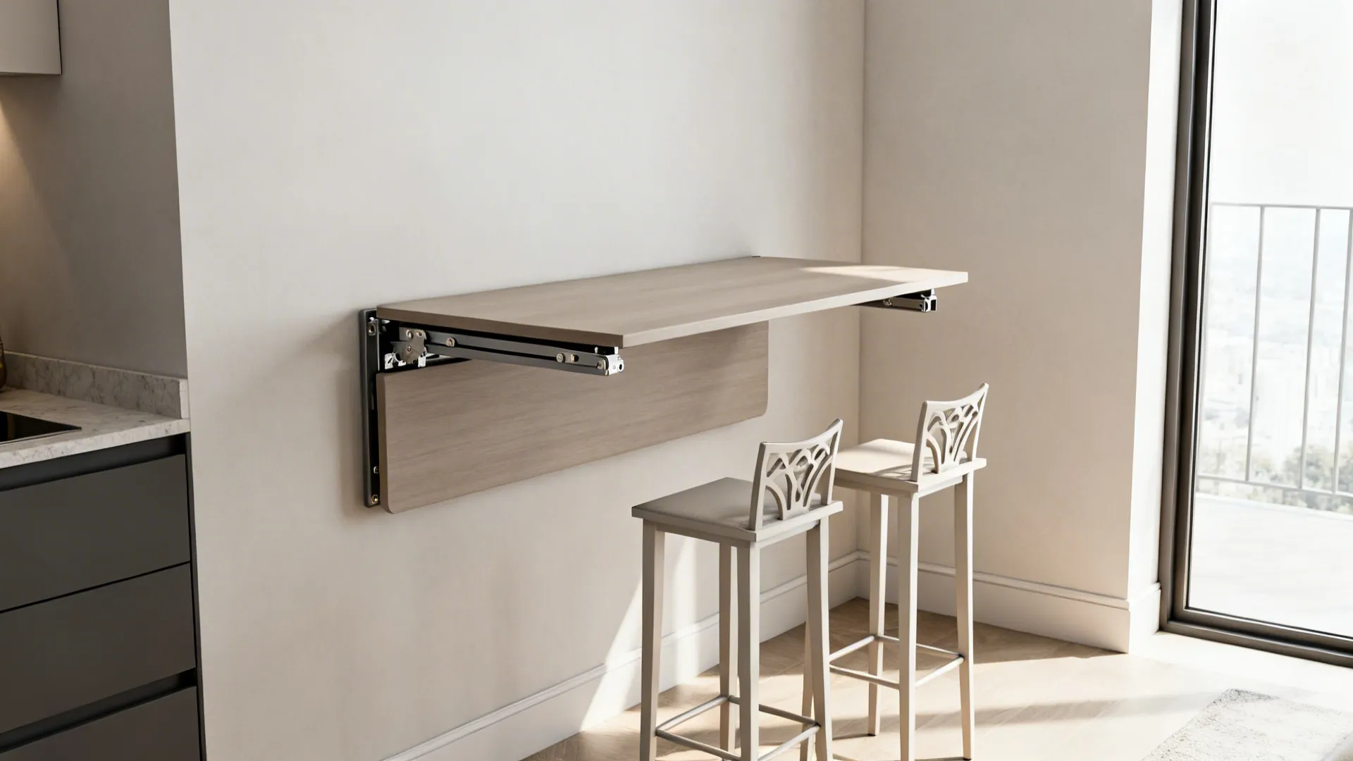 4. Folding wall table combined with slim console chairs