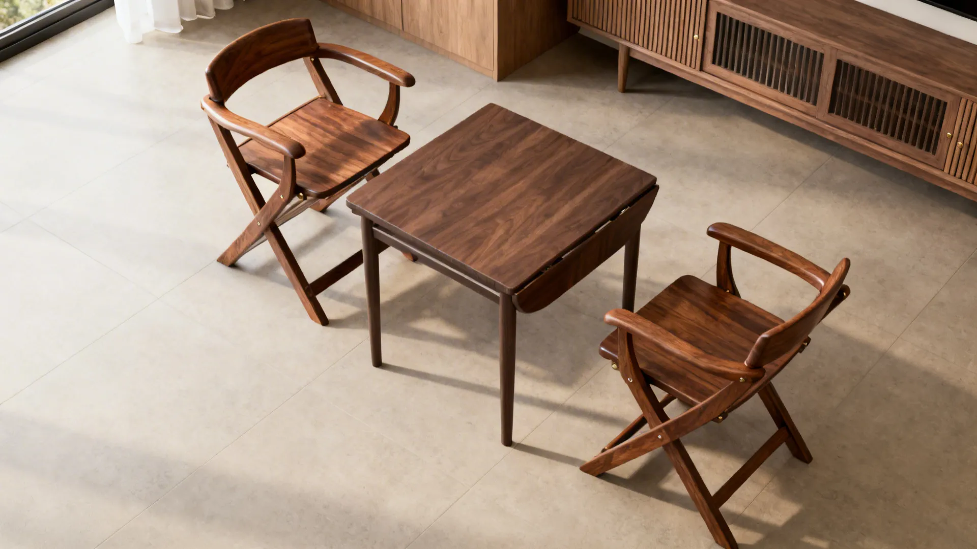 3. Folding wooden arm chair for flexible layouts