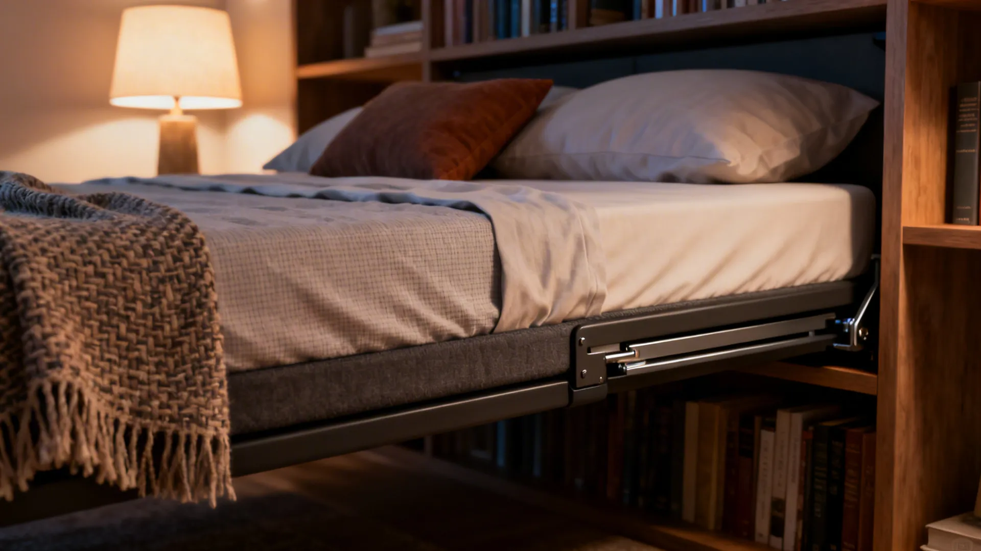 1. Fold-out bed with layered textiles