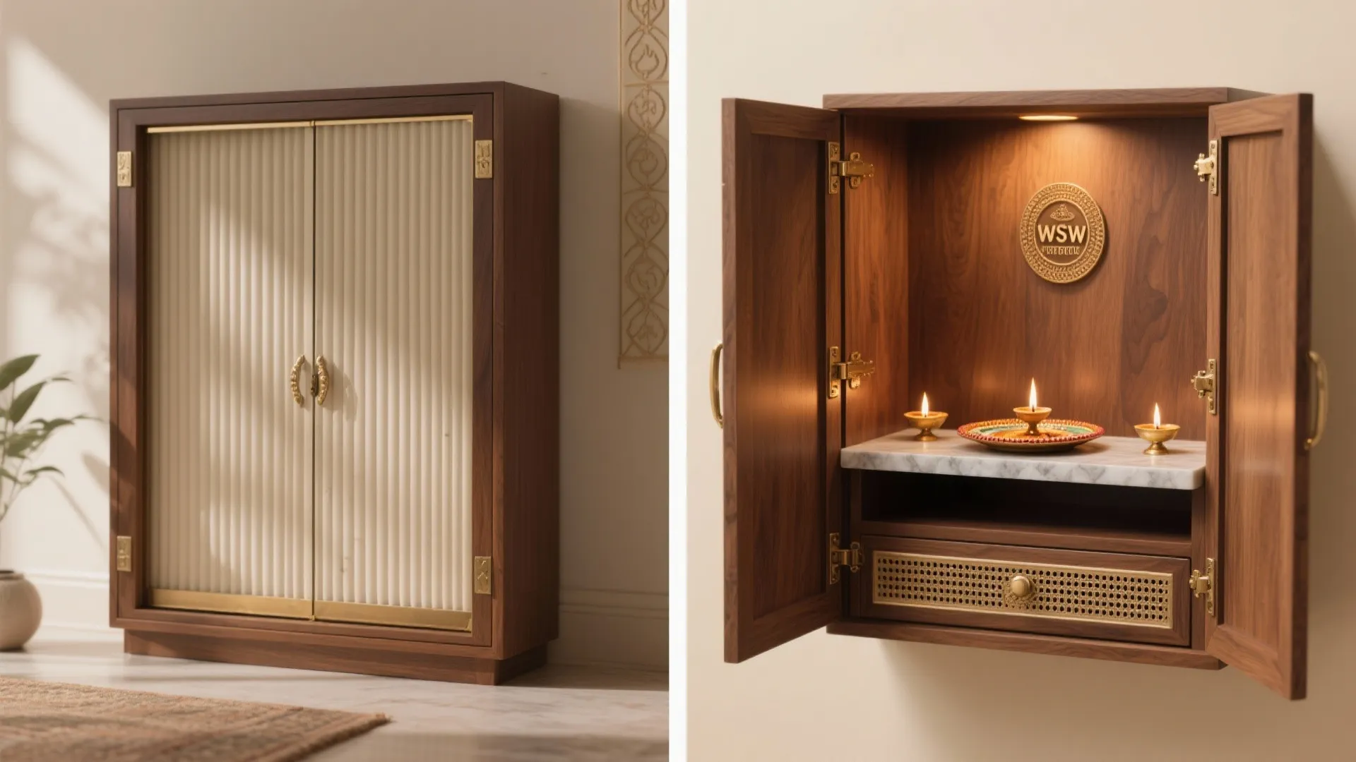 Idea 3: Fold-Out Pooja Cabinet (Murphy-Style Altar)