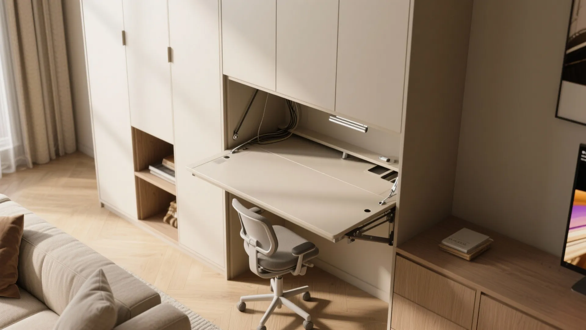 Multi-functional cabinet with fold-out desk