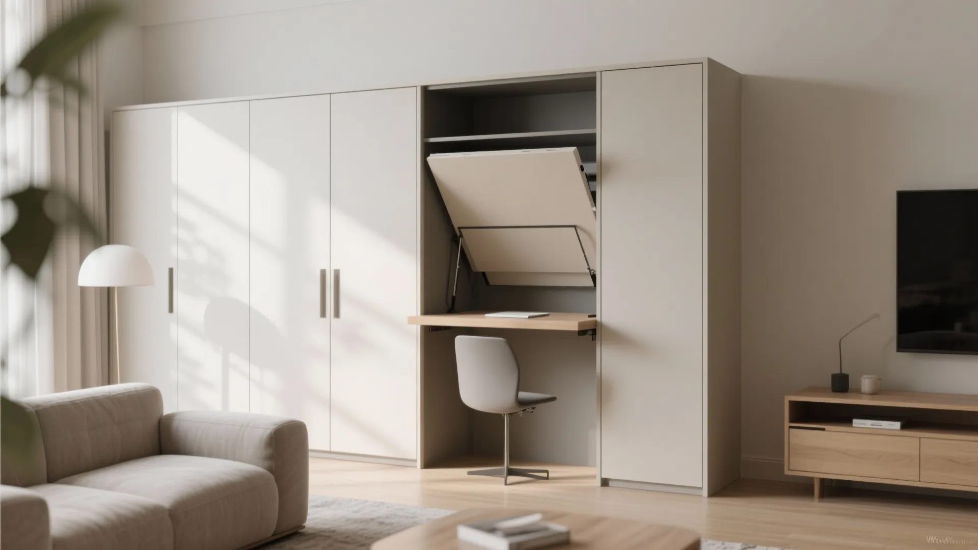 Multi-functional cabinet with fold-out desk