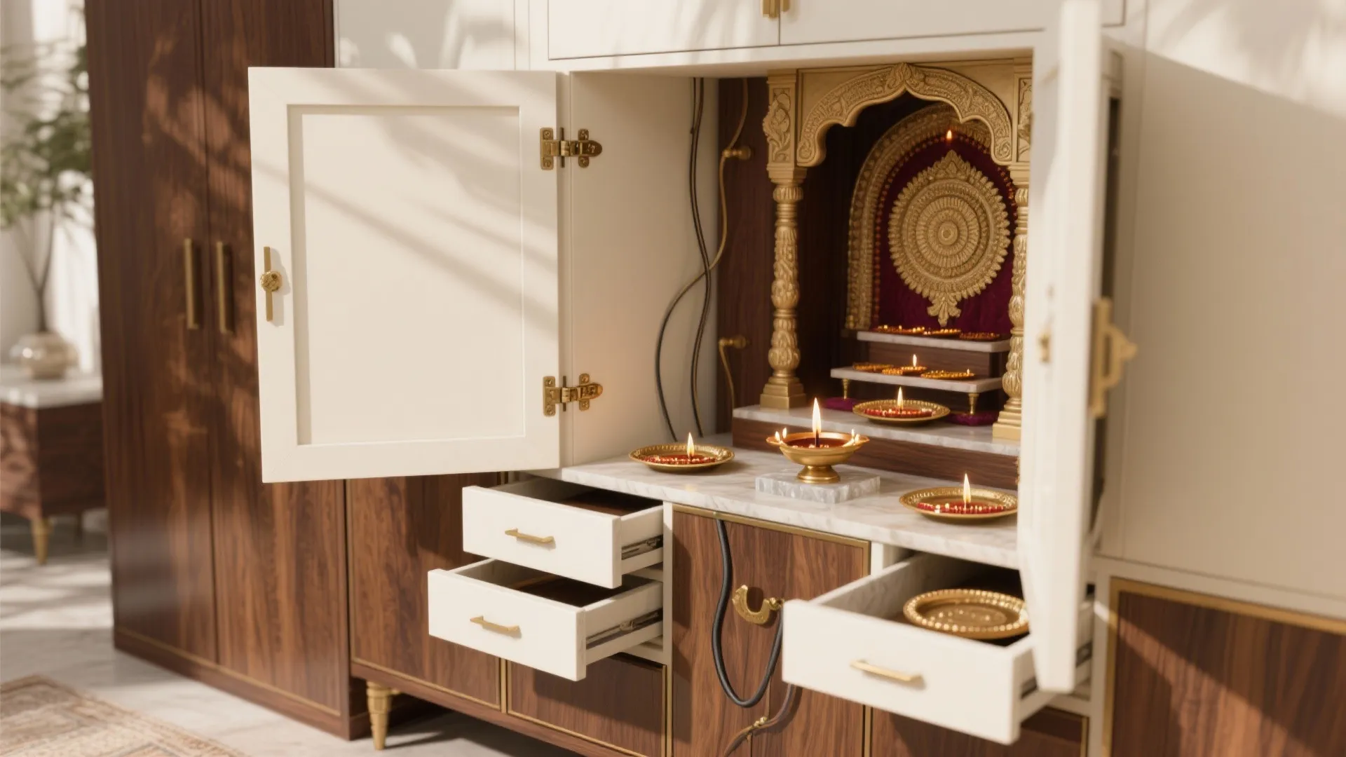 4) Fold-Out Mandir from a Sideboard or Wardrobe