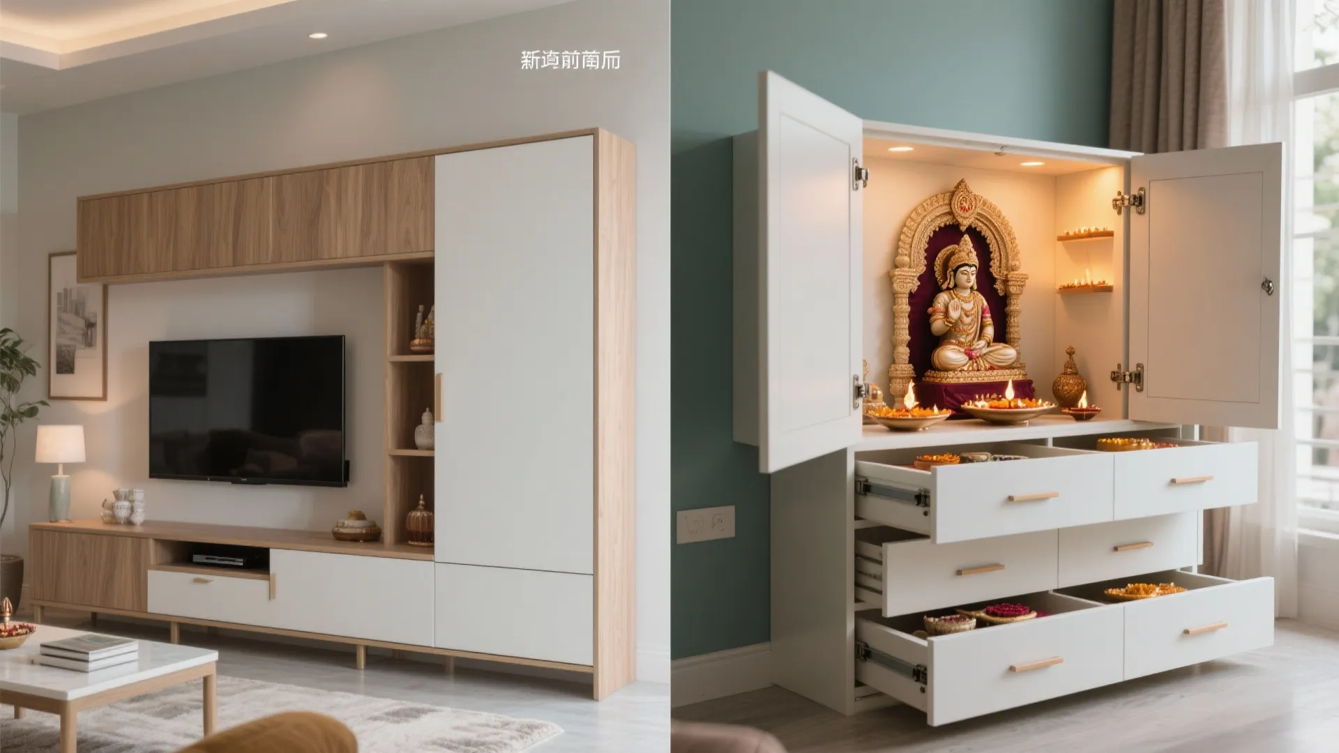 Fold-out Mandir in a Multifunction Cabinet