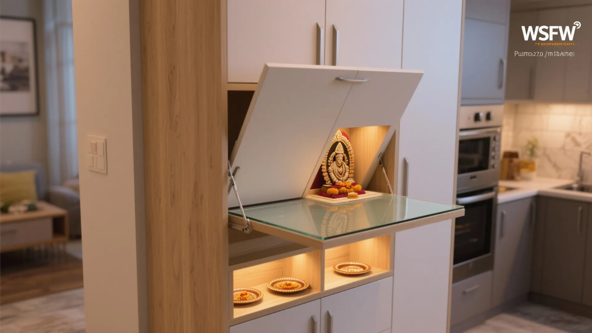 Fold-Out Mandir Niche with Integrated Lighting