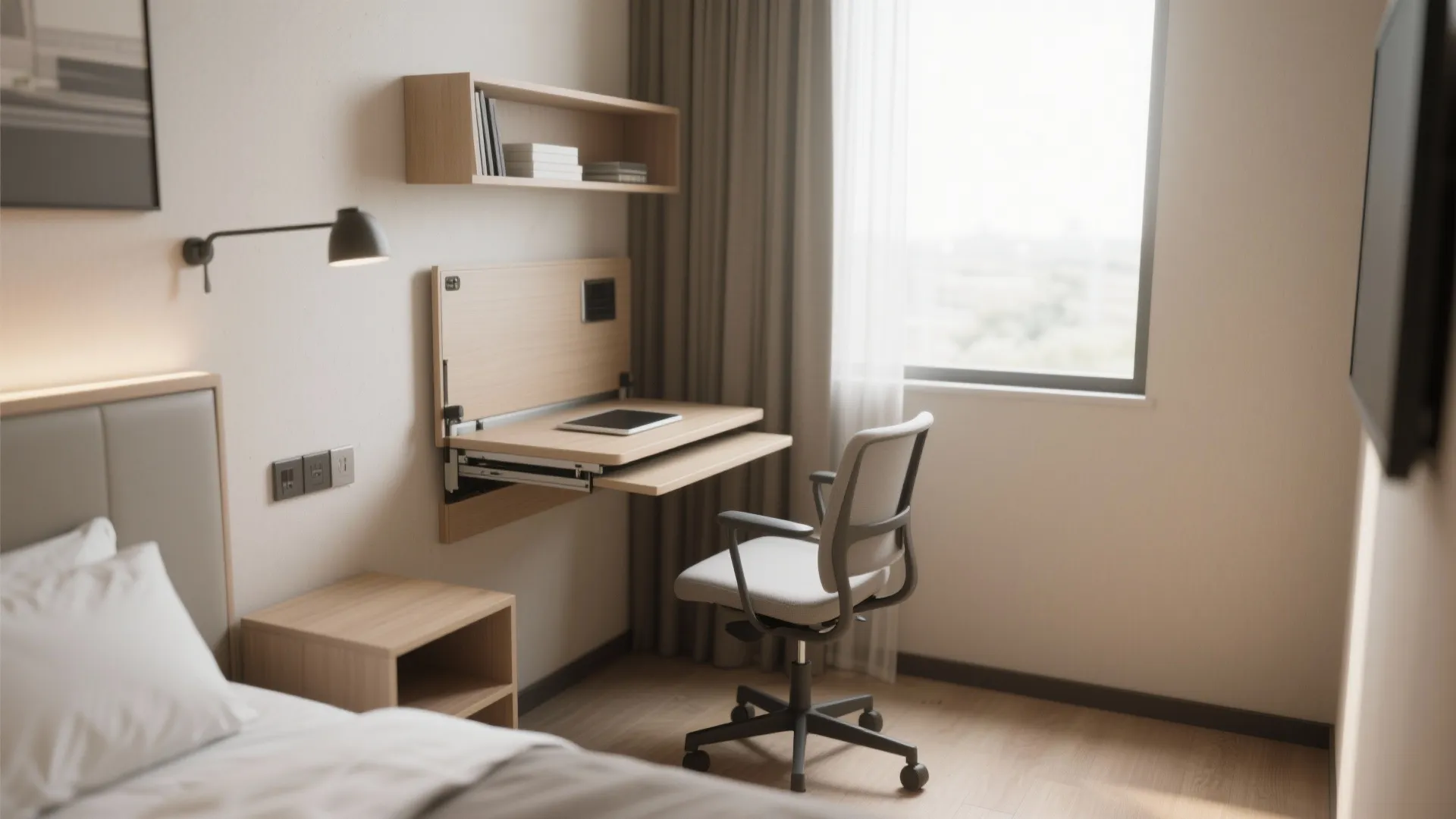 9. Fold-out wall tables for guests