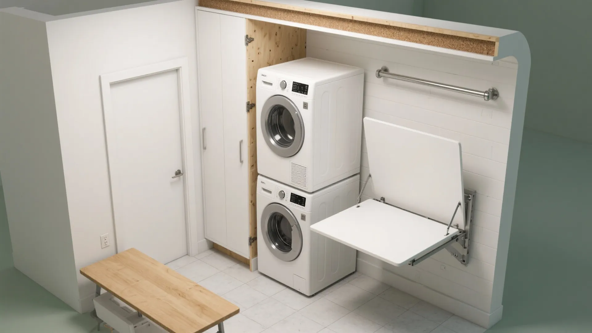 Idea 2: Create a fold-down station and a slide-out hanging rod