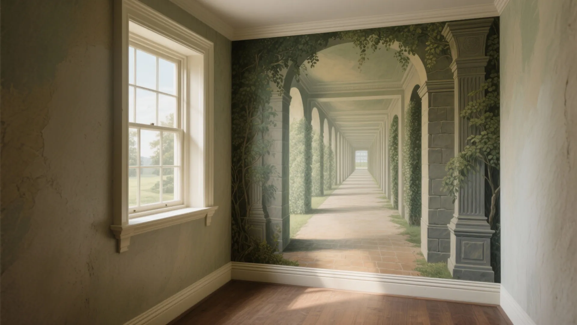1. Forced-perspective mural to add depth