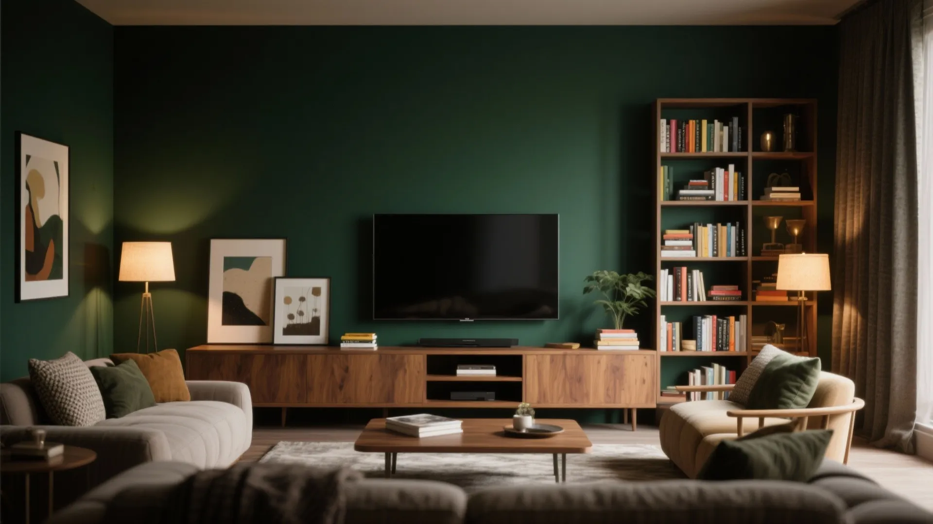 3. Forest Green Accent Wall — Drama Without Overpowering