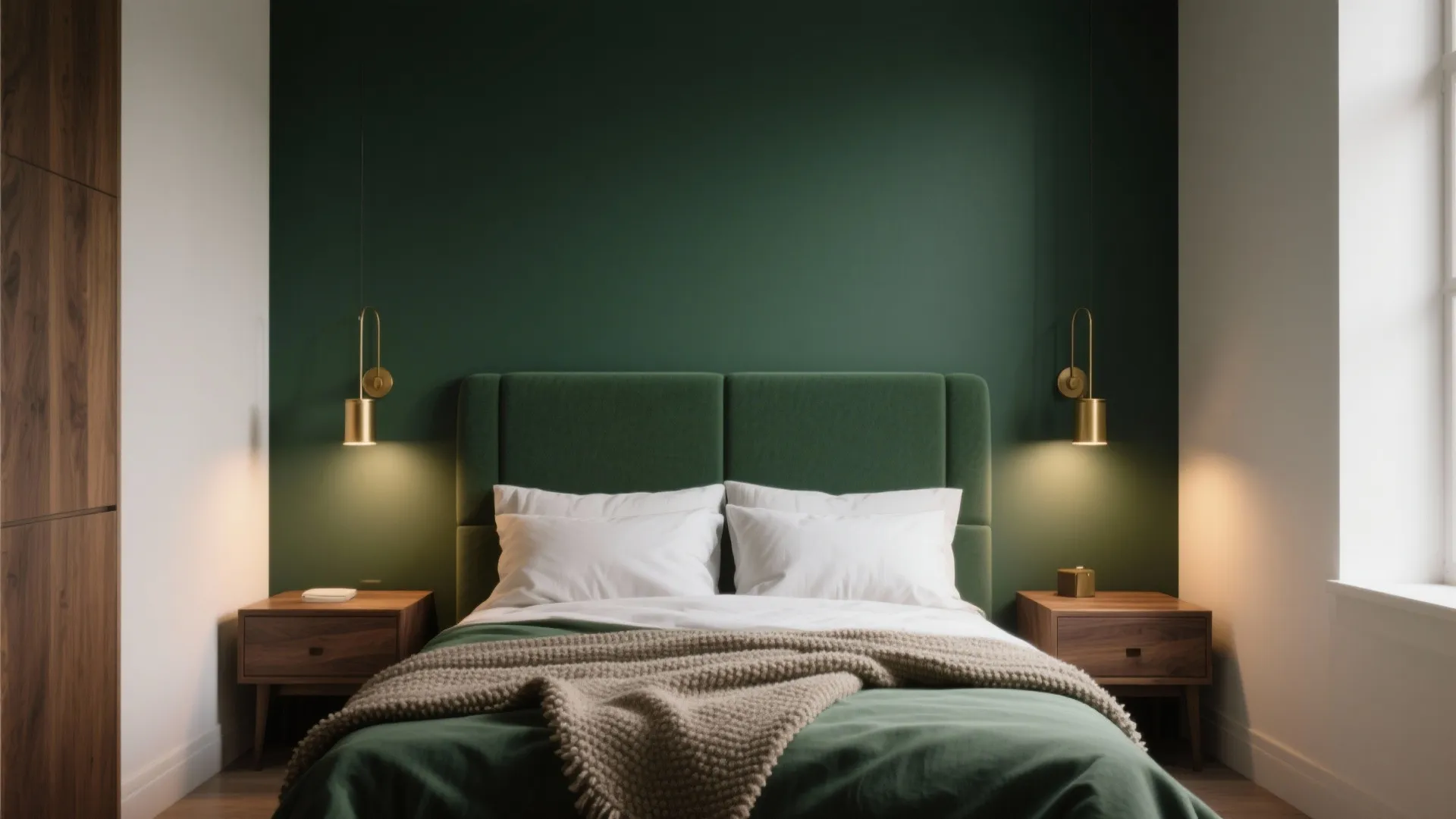 Deep Forest Green in Bedrooms with Layered Lighting