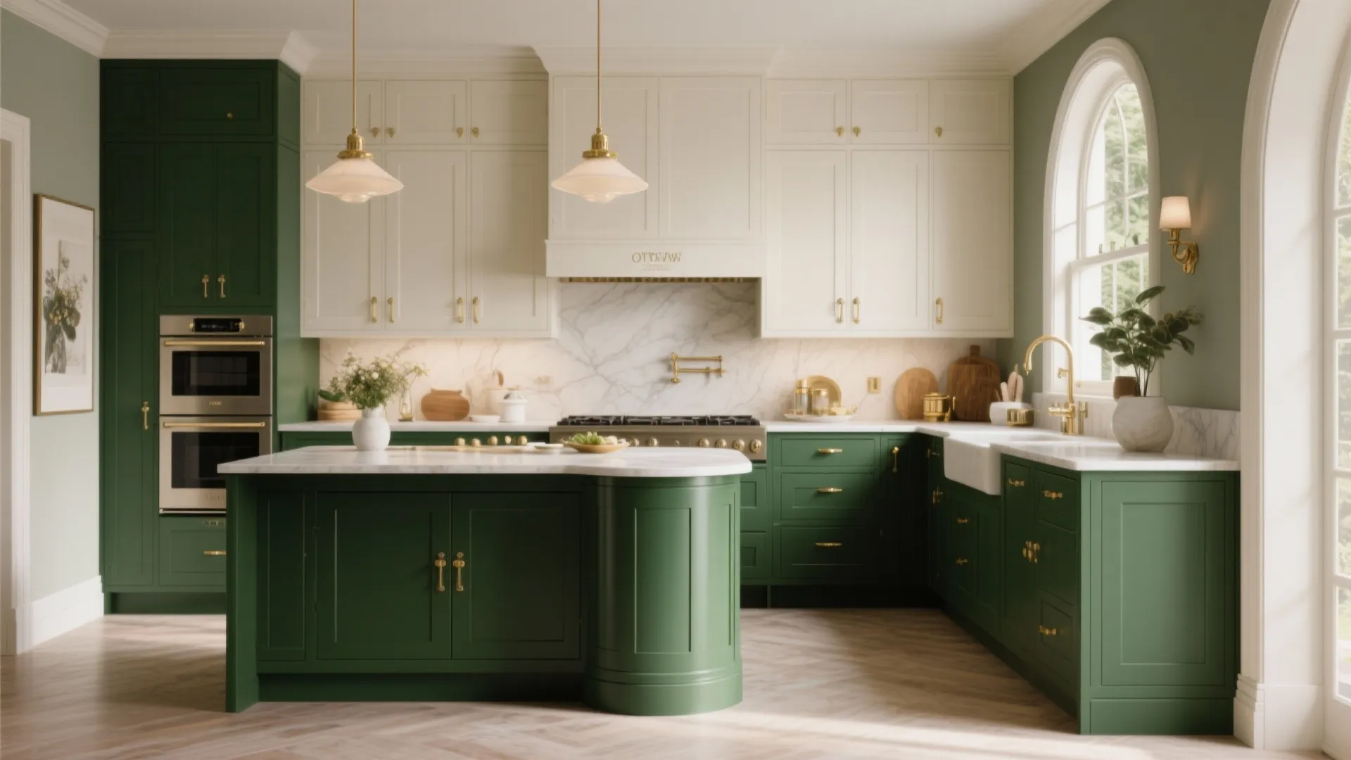 7. Forest Green & Brass Accents