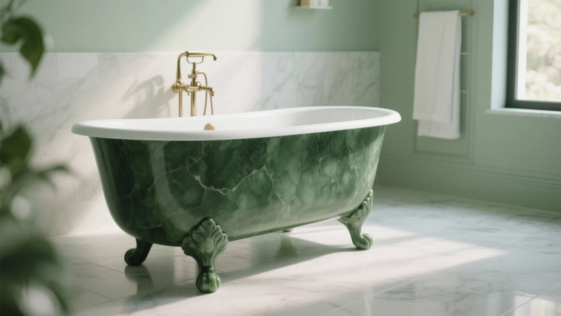 8. Statement Green Bathtub