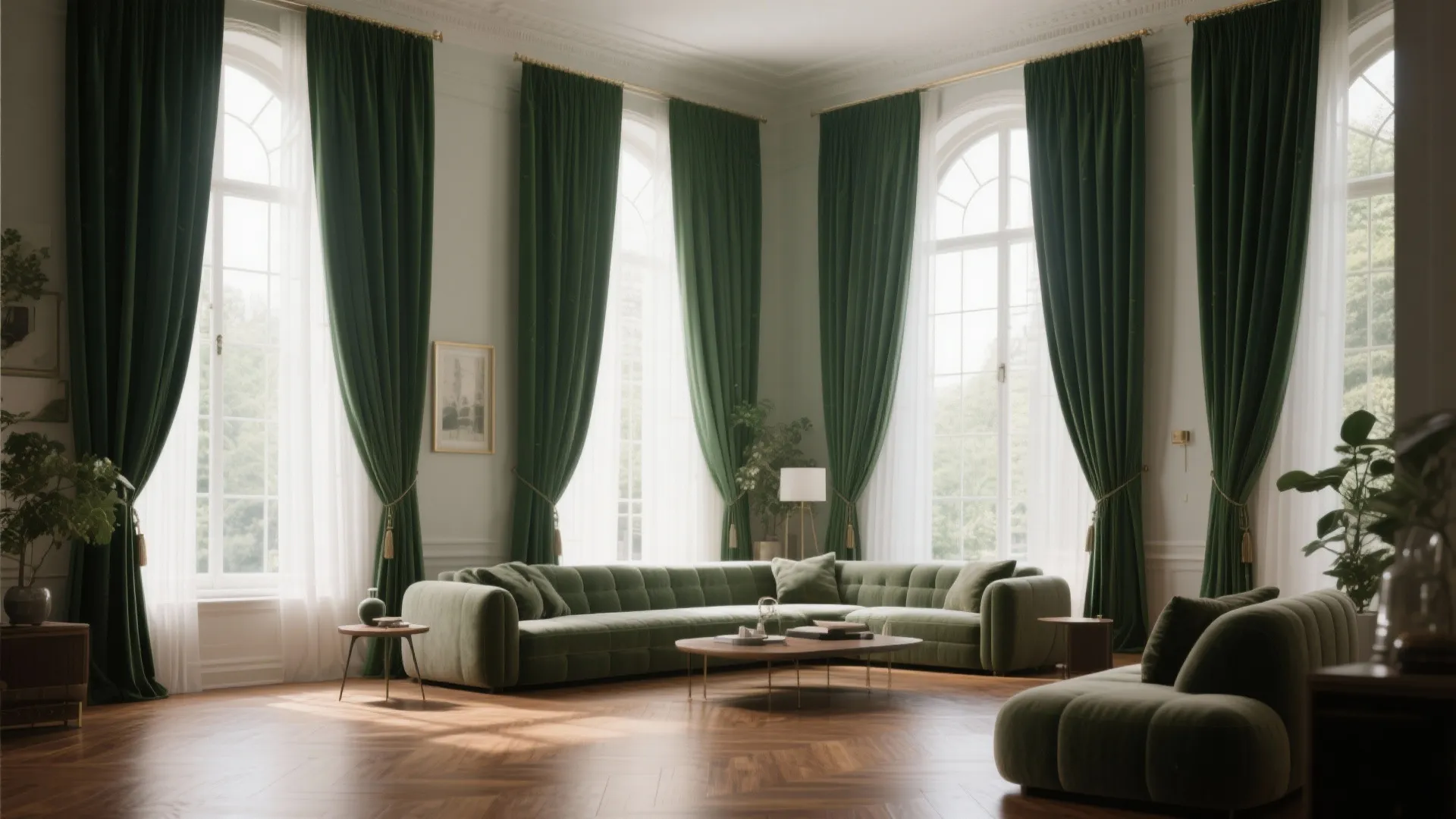 8. Floor-to-Ceiling Curtains in Forest Green