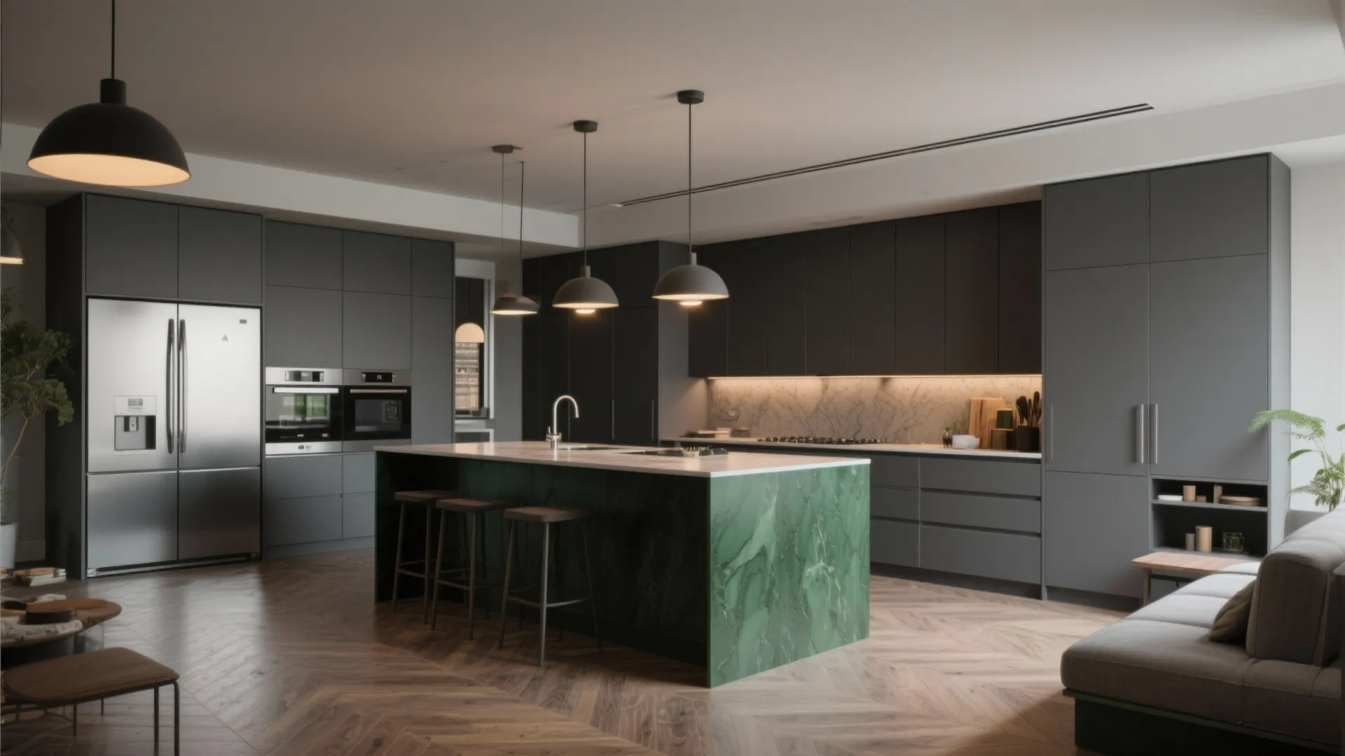 2. Deep Forest Island and Matte Gray Perimeter