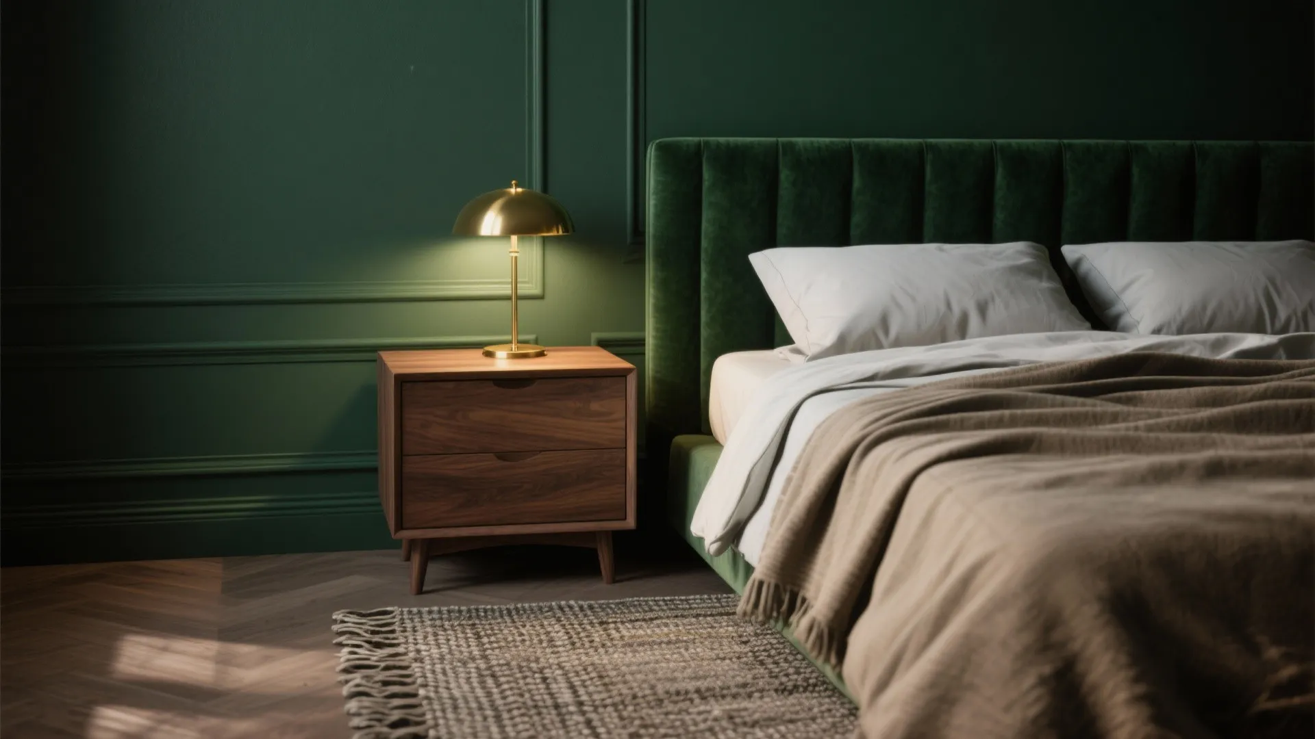 1. Forest Retreat: Deep Greens and Walnut Warmth