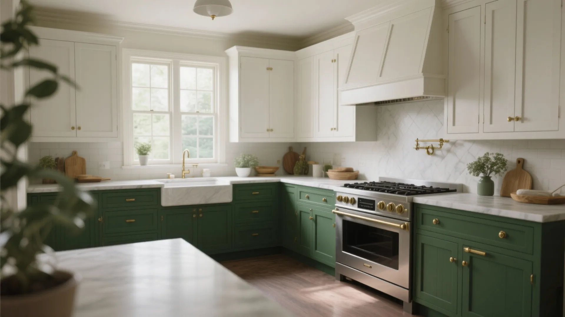 9. Forest Green and Brass Accents