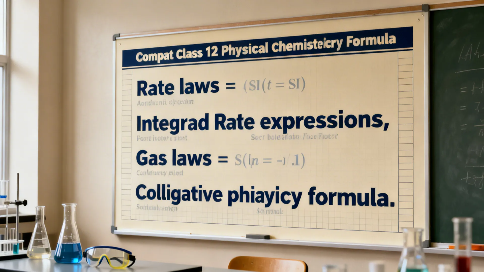 Compact Class 12 chemistry formula board with high-contrast equations and units.
