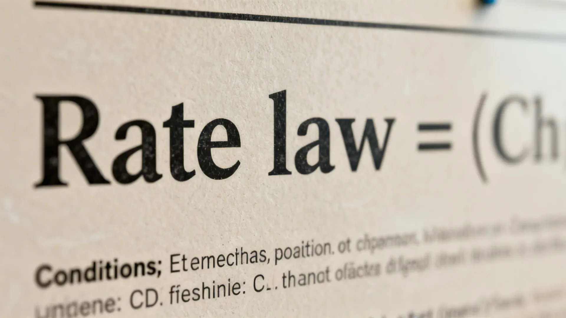 Macro view of bold equation and small-cap condition notes on a matte formula board.