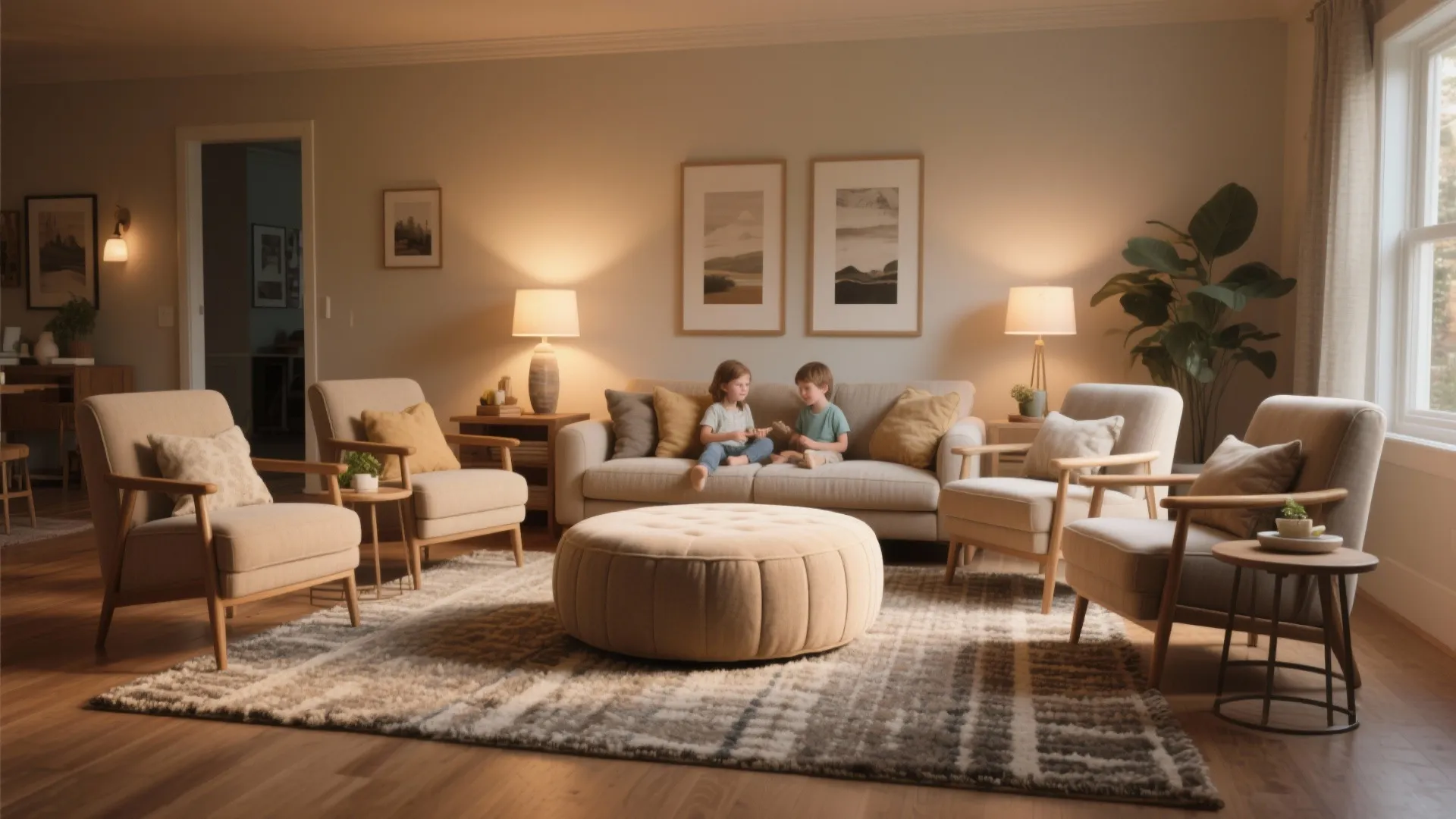 8. Four Chairs with a Central Ottoman