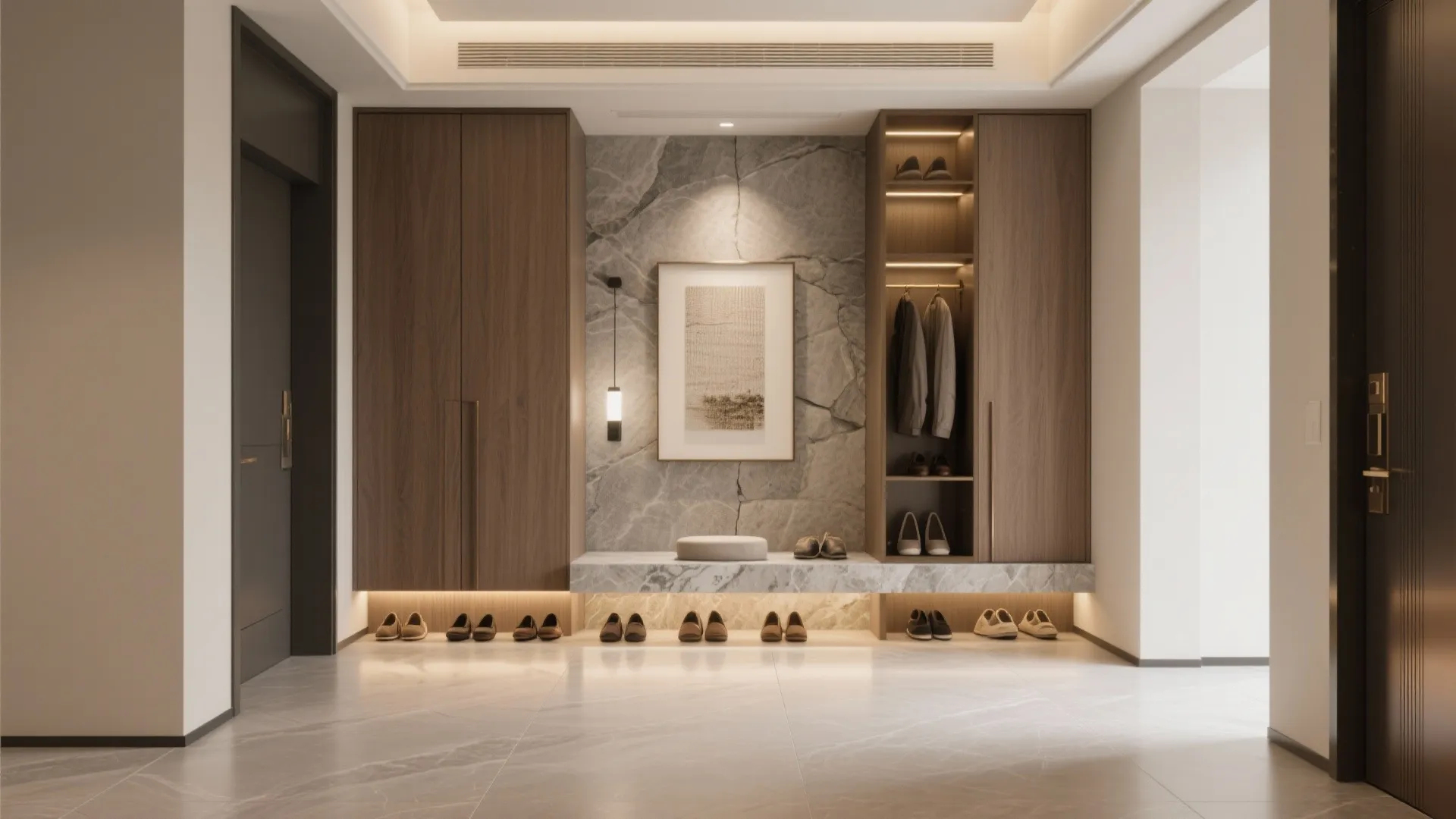 A statement foyer that actually hides clutter