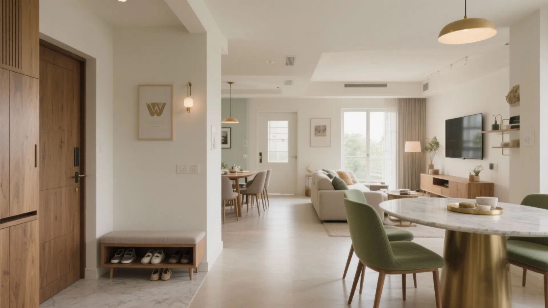 1) Open-plan living core with a calm foyer