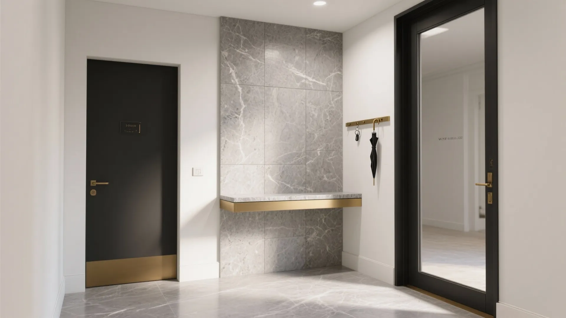 Minimalist granite foyer storage