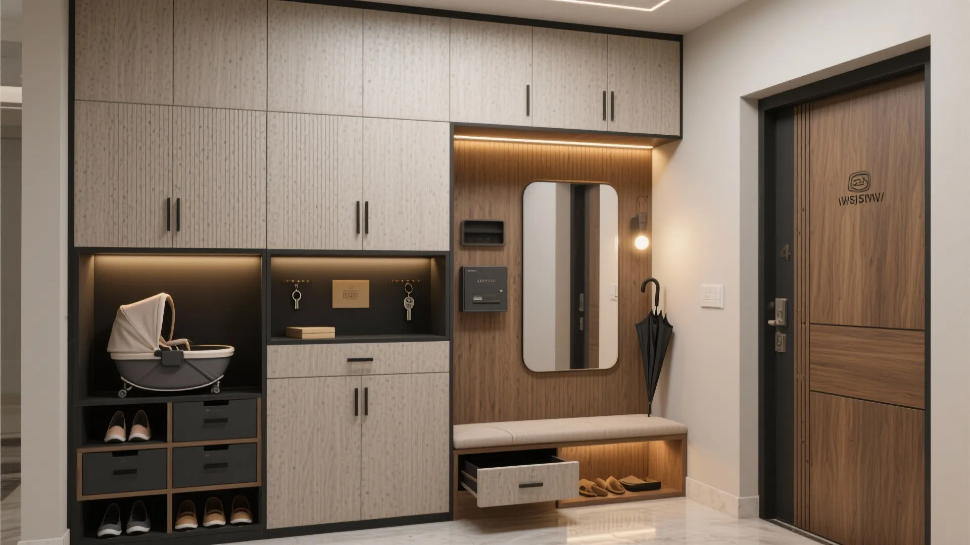 2) The entry and storage wall that actually works