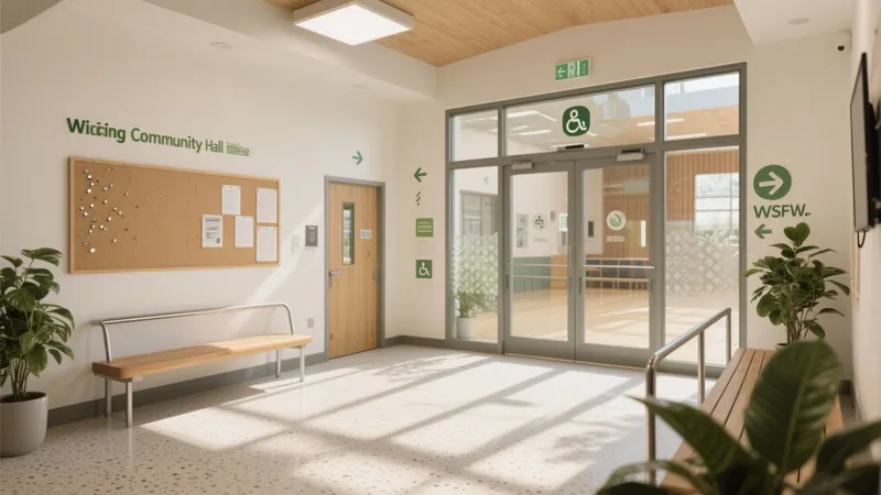 Welcoming Community Hall Entrance with Natural Light