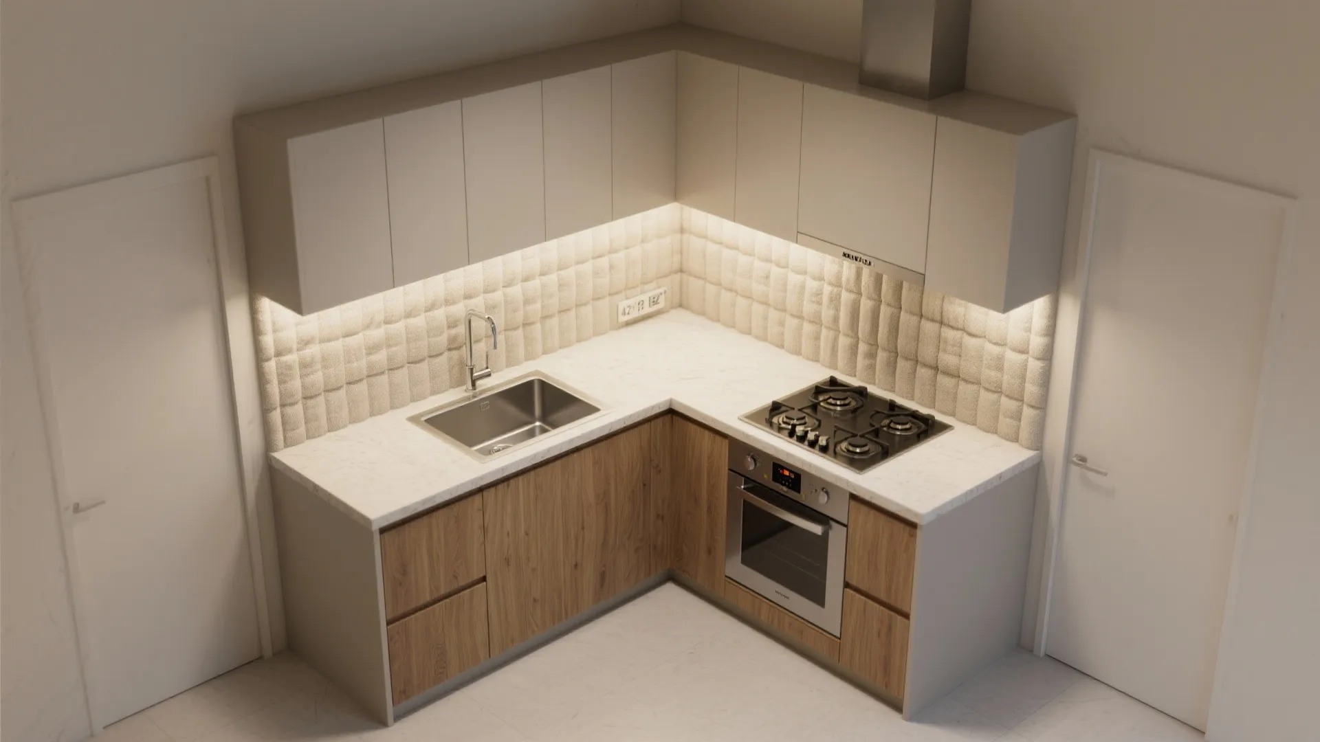 L-Shaped Micro Kitchen and Flexible Design Wall