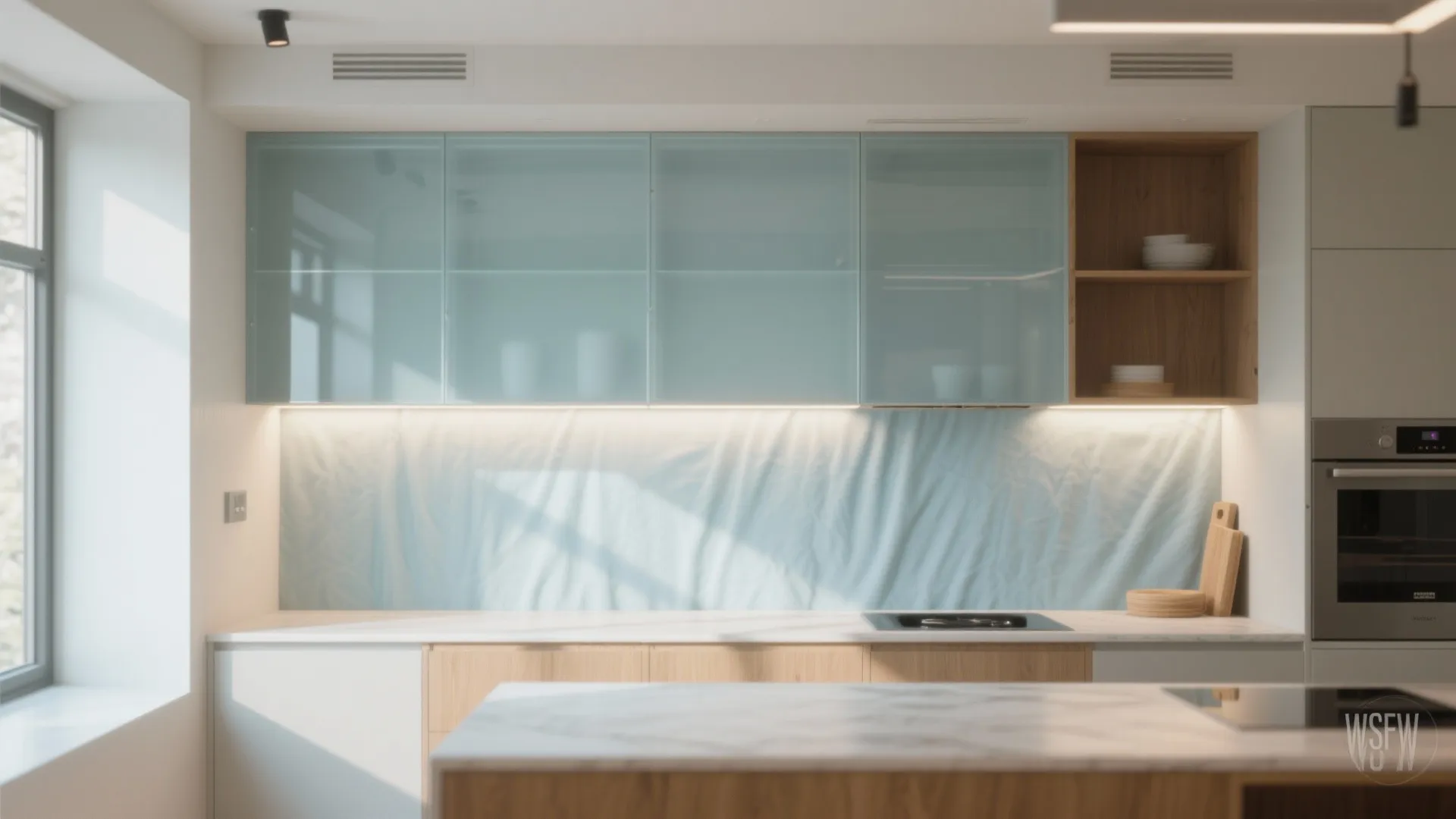 Glass Backsplash and a Light-Friendly Design Wall