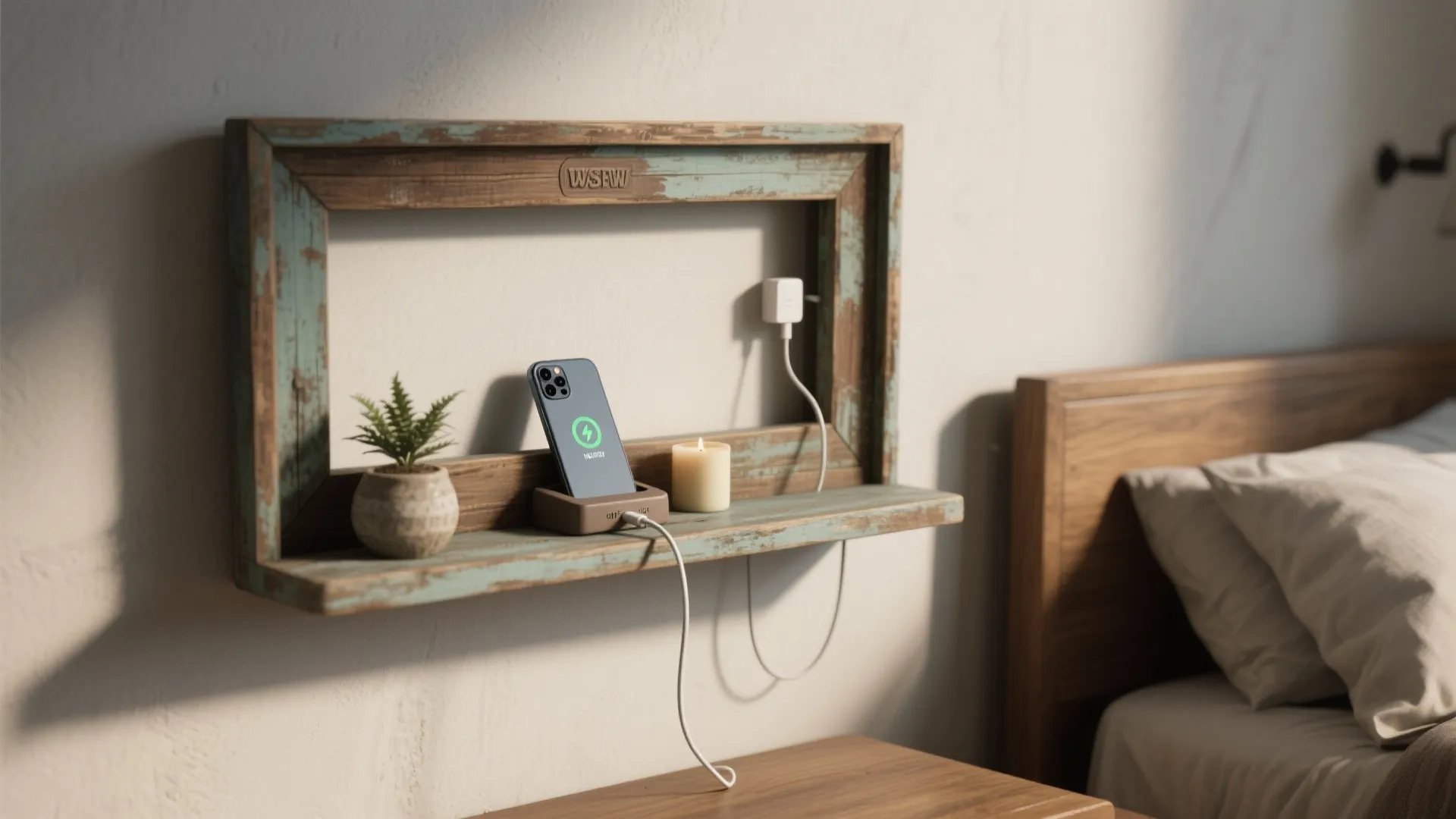4. Reclaimed frame turn-into-docking shelf