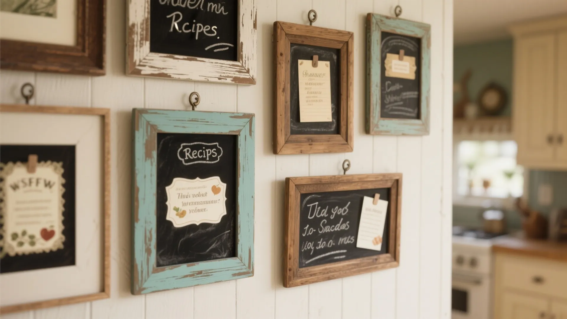 3. Chalkboard Frame Gallery (changeable art + labels)