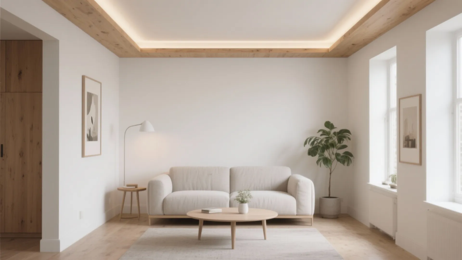 Warm-White Mix: Wood Perimeter Frame + Plaster Field