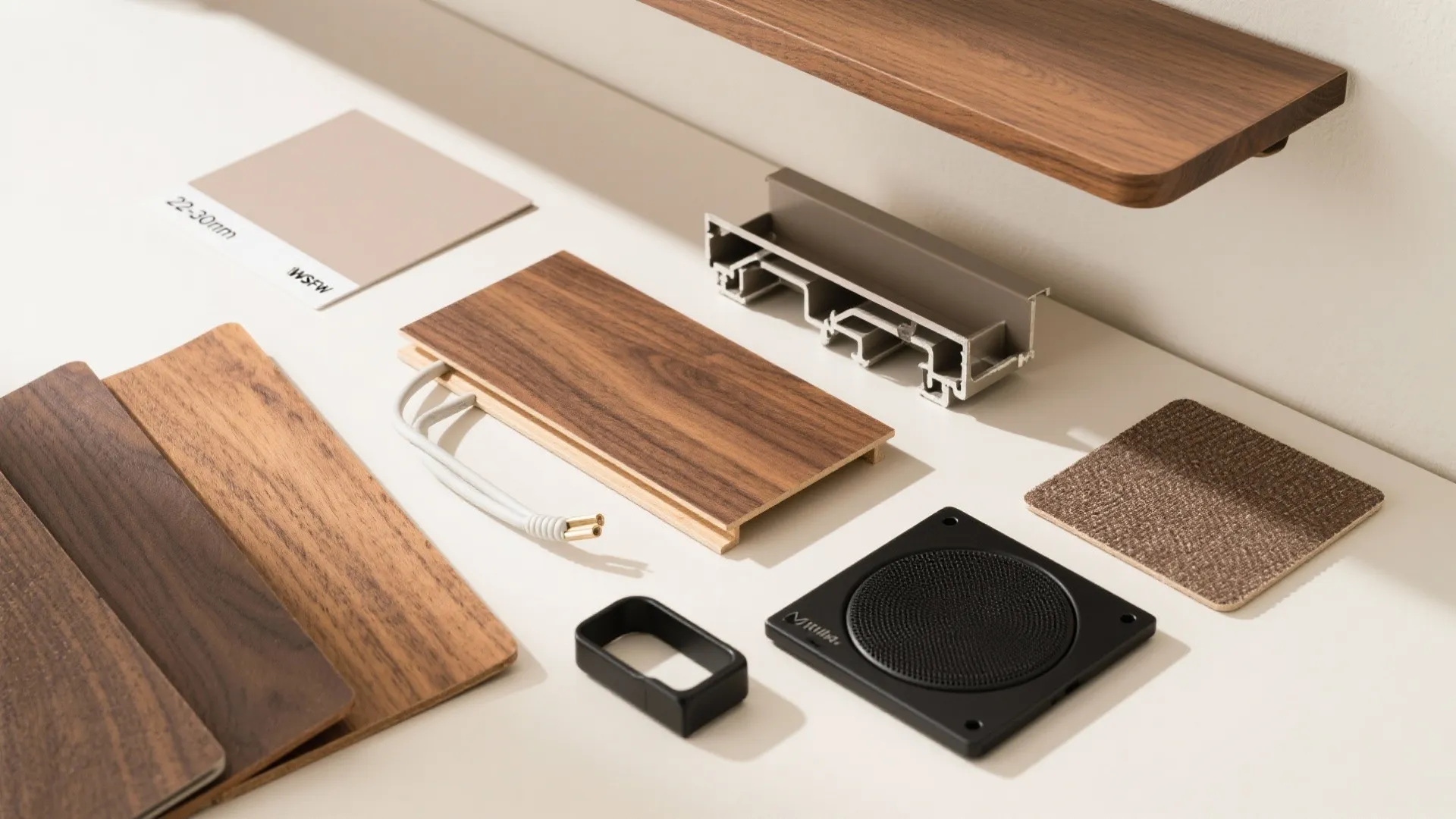 Frame-and-Shelf Composition with Warm Wood Accents