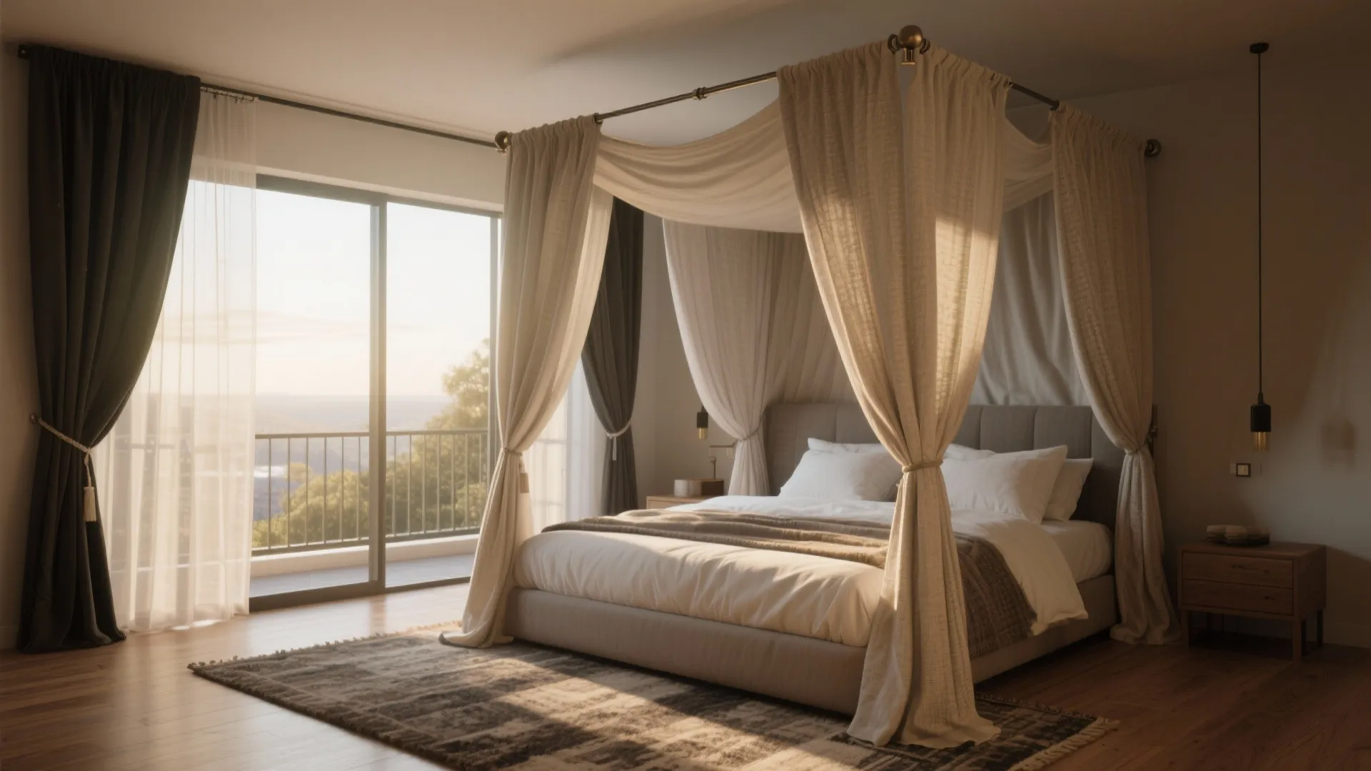 1. Position the canopy bed to frame the view