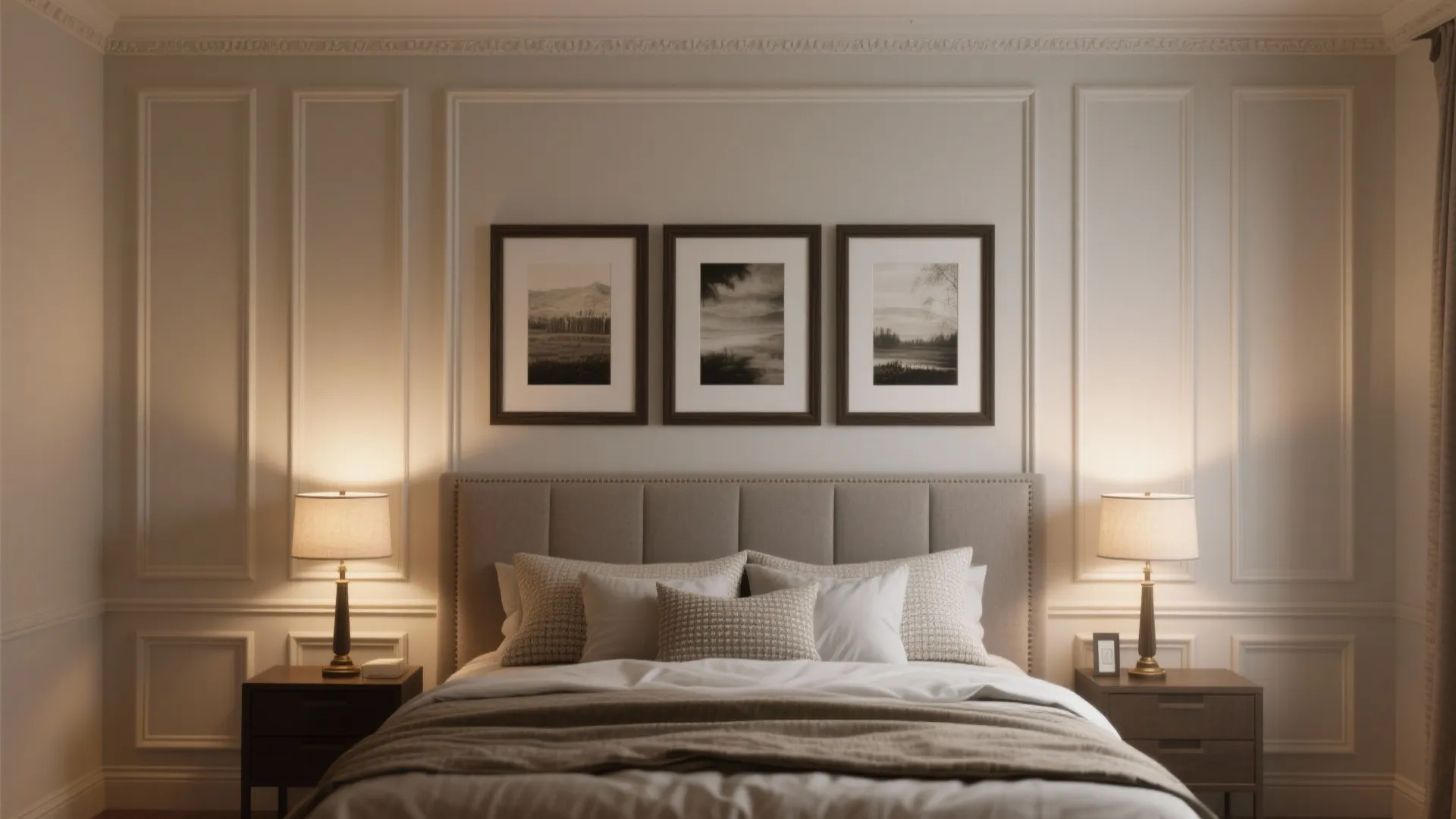 3. Picture-frame molding + crown for a focal wall