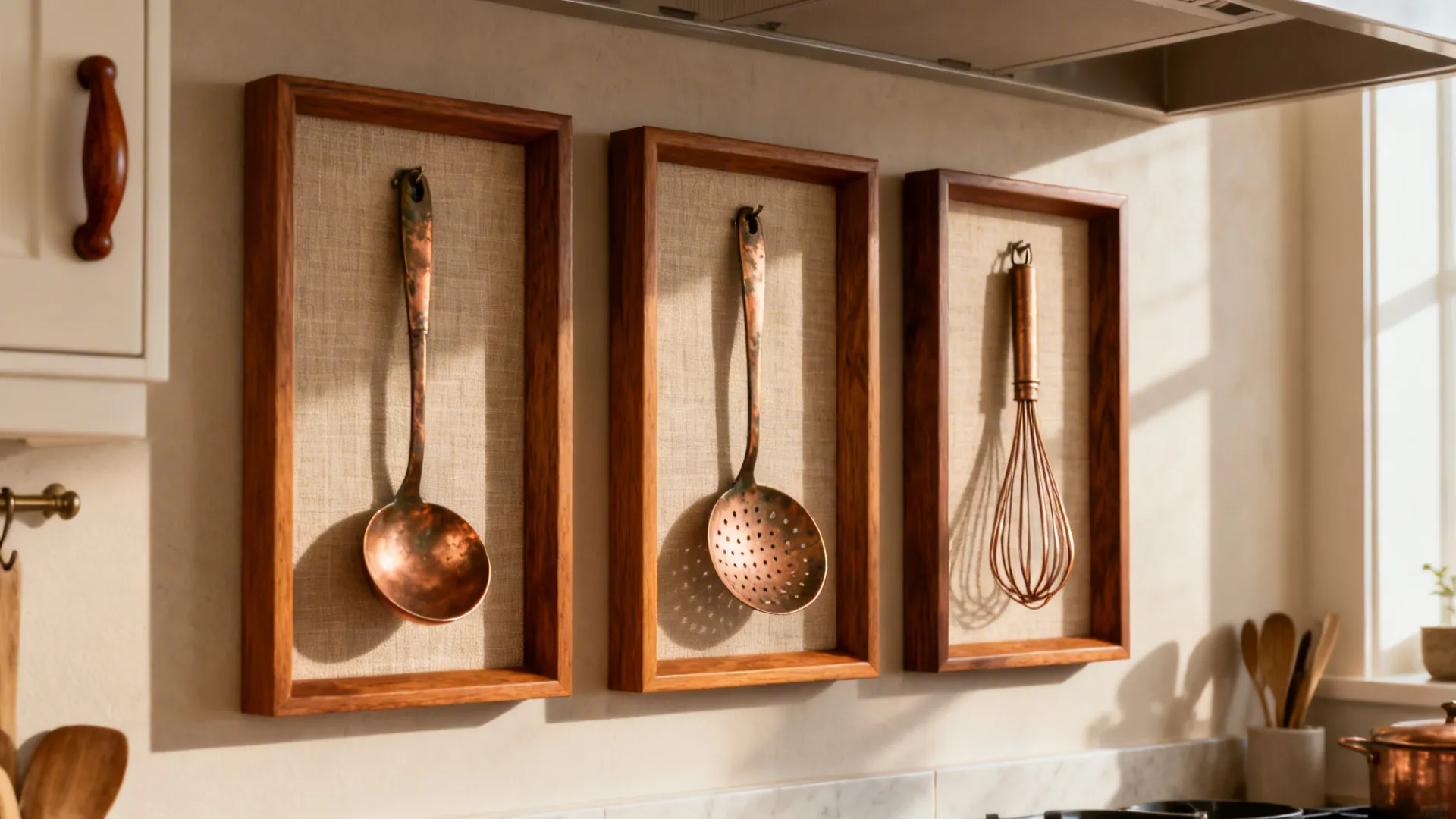 Framed Antique Copper Utensils as Art