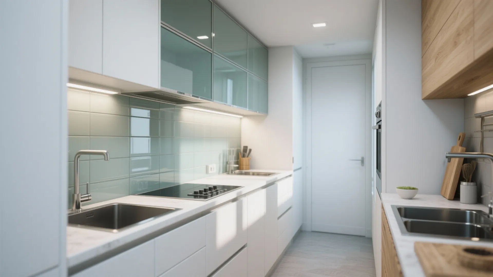 Glass Backsplash Framed for Easy Cleaning