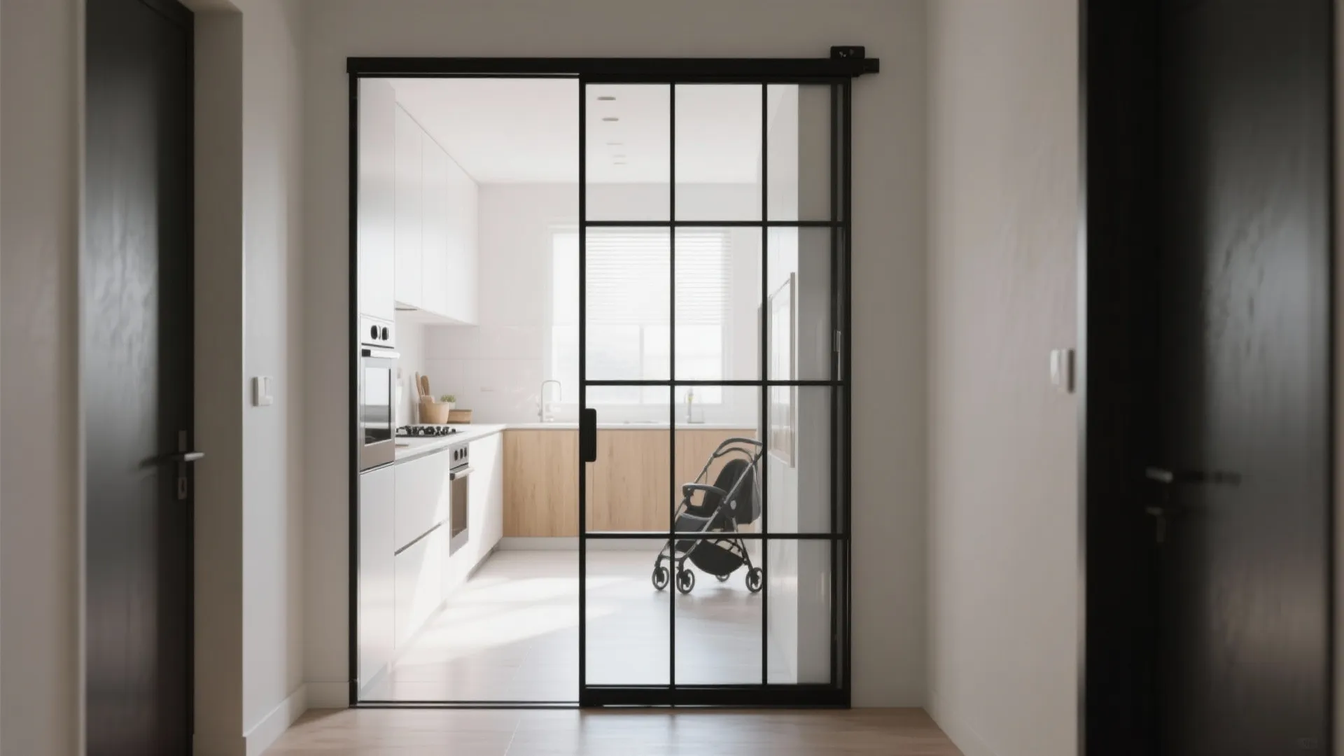 Framed Glass Partition with Sliding Door