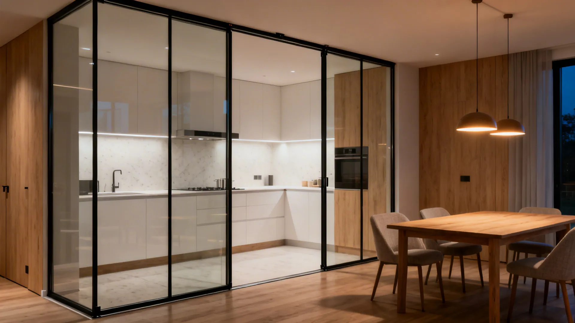 1) Framed Glass Partitions with Sliding Tracks