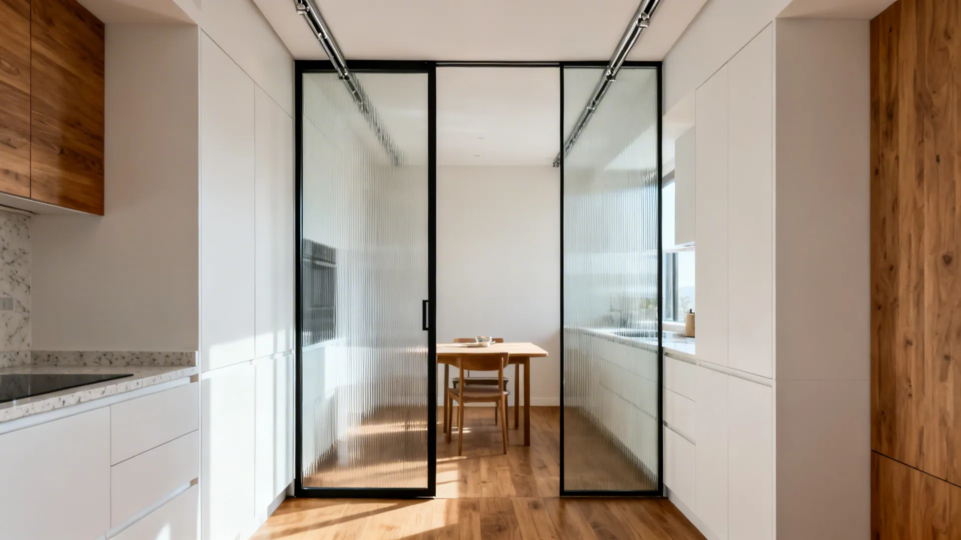 Framed Glass Partition with Sliding Panels