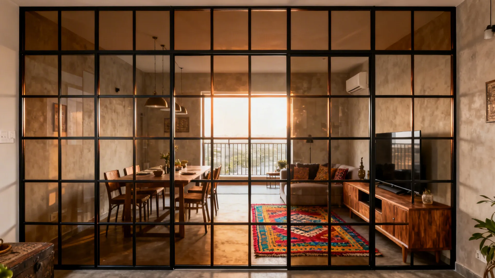 Framed Grid: Industrial Chic Meets Indian Warmth
