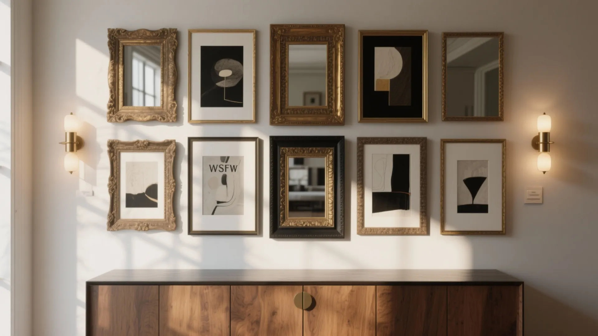 2. Mirrored panels framed like artwork