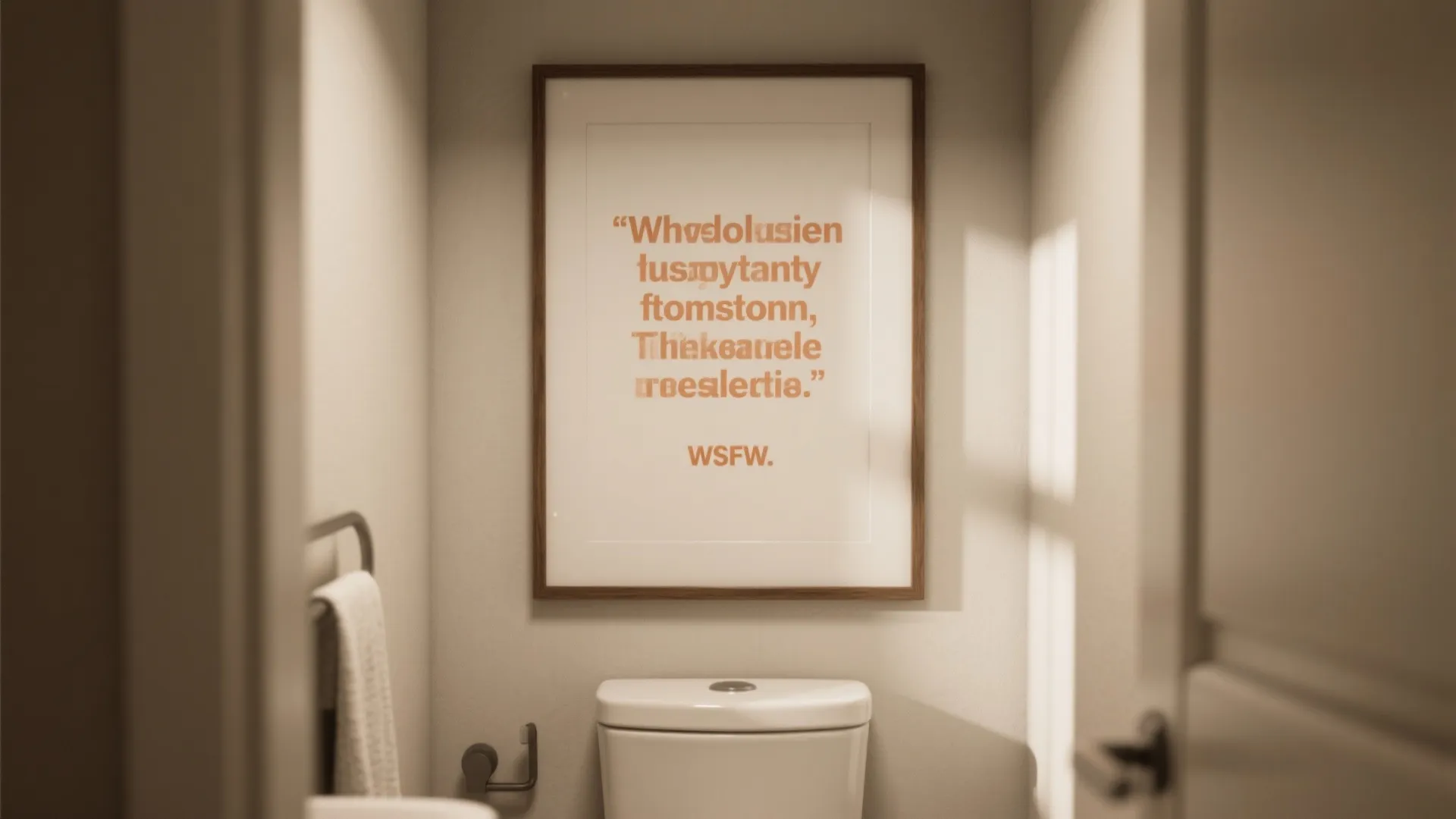 5. Framed artwork or quote decal above the toilet
