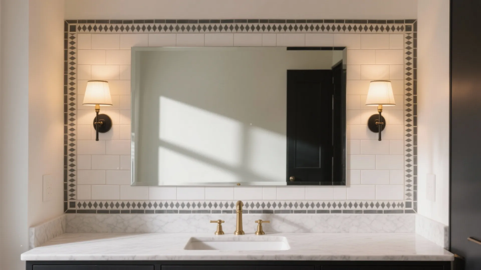 Framed feature walls around the vanity