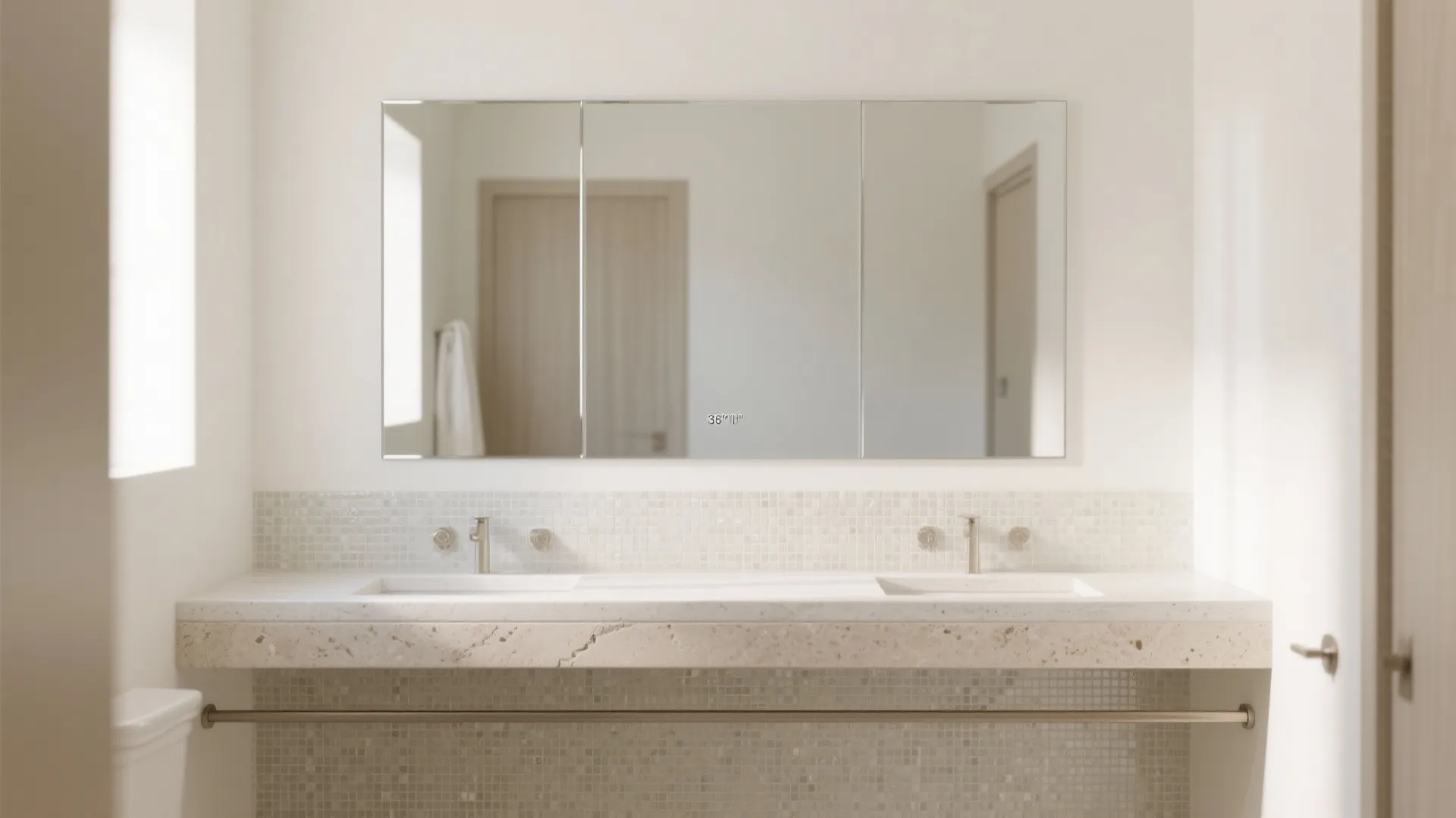 Frameless bevel-edge mirrors for an airy, gallery-like feel