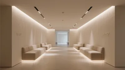 Serene Minimalist Waiting Hall with Ambient Lighting
