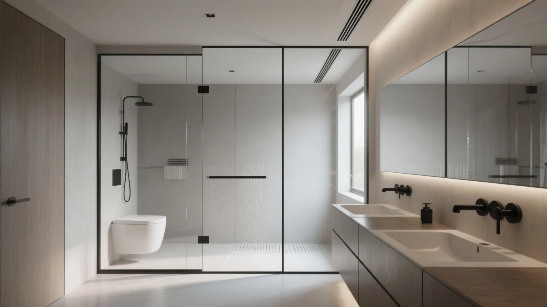 Frameless Glass Wet/Dry Zoning to Keep the Room Airy