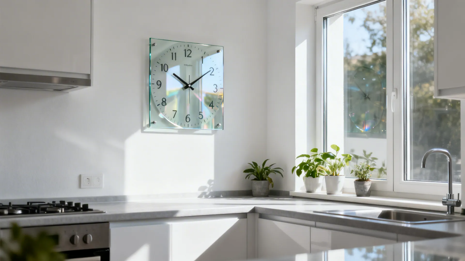 Frameless Glass Clock that Reflects Light